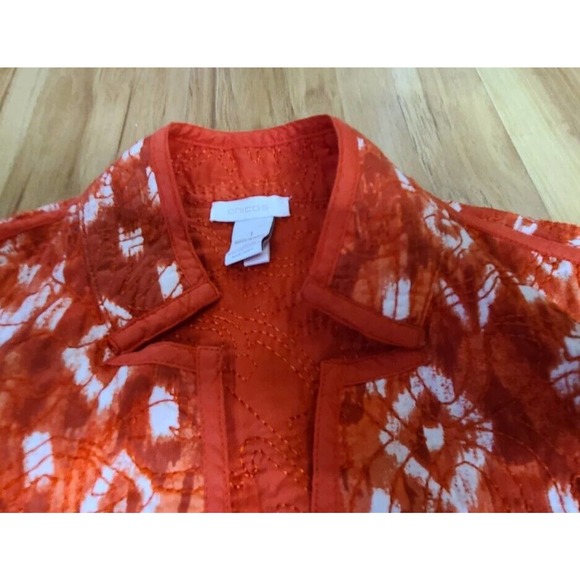 Chicos Women's Size 1 (Med Sz 8) Red Color Cotton Floral Jacket. Indian Inspired - Picture 4 of 8